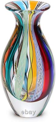 Small Glass Vase Hippie Colored Canes Hand Blown Murano-Style Art Glass Model