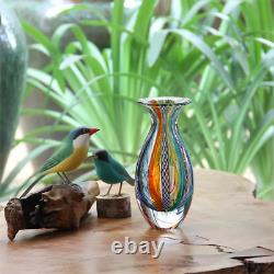Small Glass Vase Hippie Colored Canes Hand Blown Murano-Style Art Glass Model