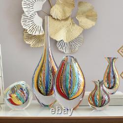 Small Glass Vase Hippie Colored Canes Hand Blown Murano-Style Art Glass Model