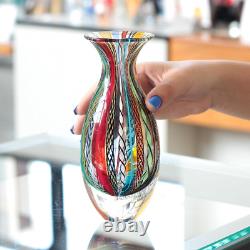 Small Glass Vase Hippie Colored Canes Hand Blown Murano-Style Art Glass Model