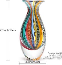 Small Glass Vase Hippie Colored Canes Hand Blown Murano-Style Art Glass Model