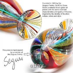 Small Glass Vase Hippie Colored Canes Hand Blown Murano-Style Art Glass Model