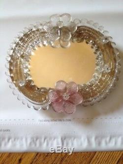 Small Murano Glass Frame Mirror Pink Flowers Venetian