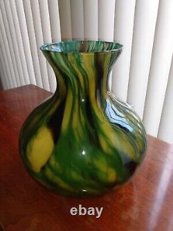 Spectacular! LARGE Wide Murano Hand Blown Art Glass Centerpiece Green Swirl Vase