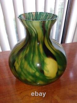 Spectacular! LARGE Wide Murano Hand Blown Art Glass Centerpiece Green Swirl Vase