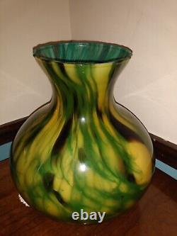 Spectacular! LARGE Wide Murano Hand Blown Art Glass Centerpiece Green Swirl Vase