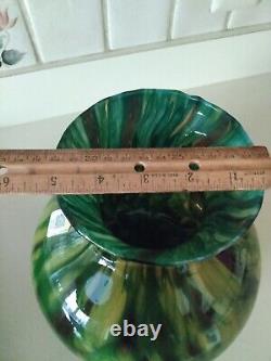 Spectacular! LARGE Wide Murano Hand Blown Art Glass Centerpiece Green Swirl Vase