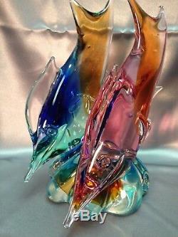 Spectacular Rare Antique Large Murano Rainbow Art Glass Fish Sculpture Statue