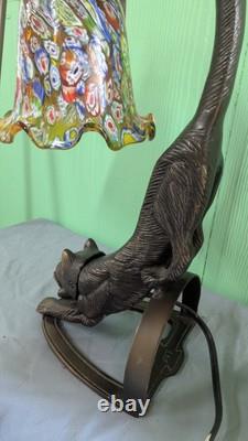 Stretch Cat Lamp With Murano Millefiori Hand Blown Blown Globe, Bronze 1930 Design