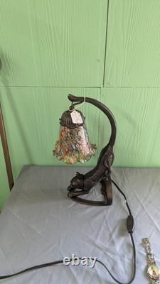 Stretch Cat Lamp With Murano Millefiori Hand Blown Blown Globe, Bronze 1930 Design