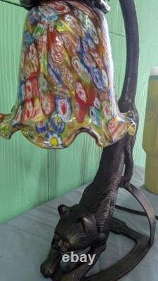Stretch Cat Lamp With Murano Millefiori Hand Blown Blown Globe, Bronze 1930 Design