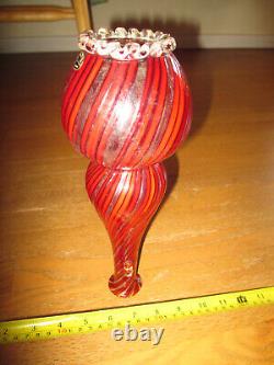 Striped Murano Venetian Crystal Hand Blown Art Glass Vase Vintage Italy Italian