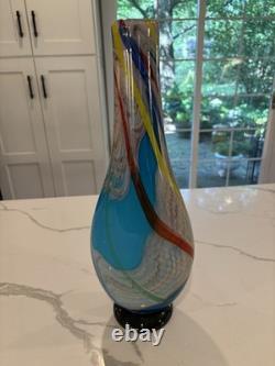 Stunning 17 Murano Footed Swirl Twist Hand Blown Glass Vase Vintage Italian