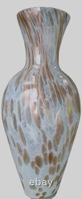 Stunning 22 Hand-Blown Murano Style Aventurine Vase Gold & Copper White Italian