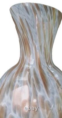 Stunning 22 Hand-Blown Murano Style Aventurine Vase Gold & Copper White Italian