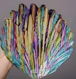 Stunning Hand Blown Art Glass Shell Shaped Bowl. Glitter/Multicolors. Murano