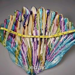Stunning Hand Blown Art Glass Shell Shaped Bowl. Glitter/Multicolors. Murano