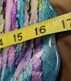 Stunning Hand Blown Art Glass Shell Shaped Bowl. Glitter/Multicolors. Murano