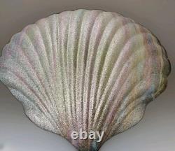 Stunning Hand Blown Art Glass Shell Shaped Bowl. Glitter/Multicolors. Murano