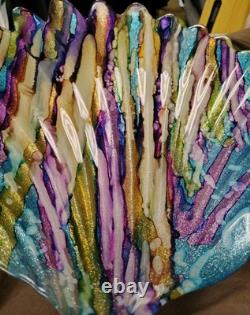 Stunning Hand Blown Art Glass Shell Shaped Bowl. Glitter/Multicolors. Murano