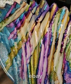 Stunning Hand Blown Art Glass Shell Shaped Bowl. Glitter/Multicolors. Murano