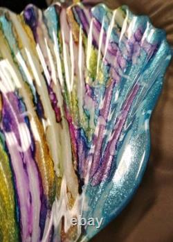 Stunning Hand Blown Art Glass Shell Shaped Bowl. Glitter/Multicolors. Murano