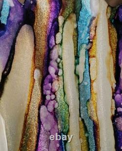 Stunning Hand Blown Art Glass Shell Shaped Bowl. Glitter/Multicolors. Murano