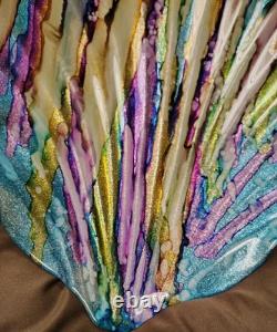 Stunning Hand Blown Art Glass Shell Shaped Bowl. Glitter/Multicolors. Murano