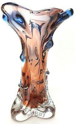Stunning Murano Art Glass Lumpy Tree Vase Sculpture Amber Blue Violet 13x7