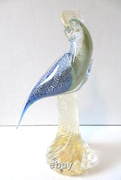 Stunning Murano Glass Cockatoo Sculpture 13 Hand-Blown Blue, Green, Gold Italy