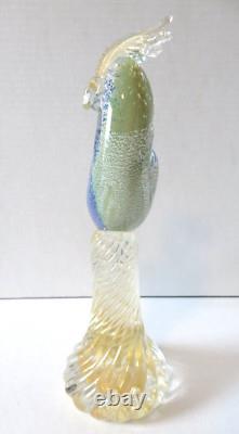 Stunning Murano Glass Cockatoo Sculpture 13 Hand-Blown Blue, Green, Gold Italy