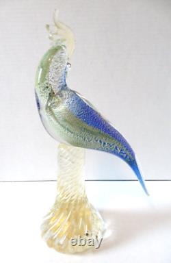 Stunning Murano Glass Cockatoo Sculpture 13 Hand-Blown Blue, Green, Gold Italy