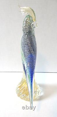 Stunning Murano Glass Cockatoo Sculpture 13 Hand-Blown Blue, Green, Gold Italy
