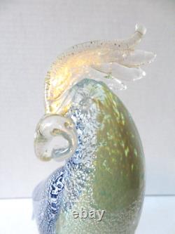 Stunning Murano Glass Cockatoo Sculpture 13 Hand-Blown Blue, Green, Gold Italy