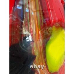 Stunning Murano Hand Blown Art Glass Vase Red Yellow Blue Abstract 17 18#