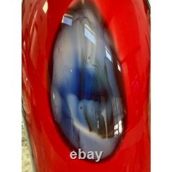 Stunning Murano Hand Blown Art Glass Vase Red Yellow Blue Abstract 17 18#