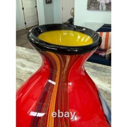 Stunning Murano Hand Blown Art Glass Vase Red Yellow Blue Abstract 17 18#