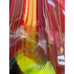 Stunning Murano Hand Blown Art Glass Vase Red Yellow Blue Abstract 17 18#