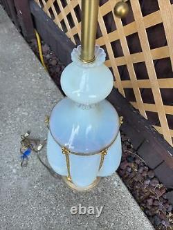 Stunning Murano Opalescent Opaline Glass and Brass Caged Lamp by Marbro Co