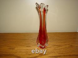 Stunning RUBY RED Art Glass LARGE Hand Blown VASE Italian Murano Modernist Style