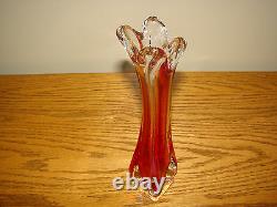 Stunning RUBY RED Art Glass LARGE Hand Blown VASE Italian Murano Modernist Style