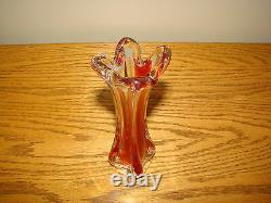 Stunning RUBY RED Art Glass LARGE Hand Blown VASE Italian Murano Modernist Style