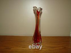 Stunning RUBY RED Art Glass LARGE Hand Blown VASE Italian Murano Modernist Style