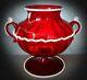 Stunning Rare Hand Blown Salviati / Murano Bianco Rosso Twin Handle Vase