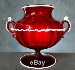 Stunning Rare Hand Blown Salviati / Murano Bianco Rosso Twin Handle Vase