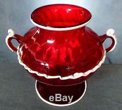 Stunning Rare Hand Blown Salviati / Murano Bianco Rosso Twin Handle Vase