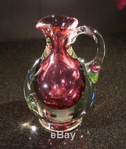 Stunning Uranium Glass Hand Blown Heavy Murano Glass Pitcher