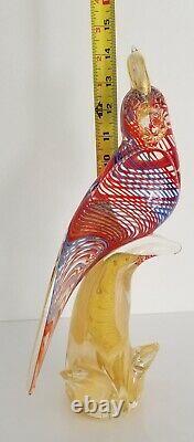 Stunning Venetian Murano Gold Fleck Blue Red Art Glass Parrot Cockatoo Bird 14