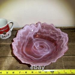 Stunning Vintage Hand Blown Abstract Murano Pink/White Swirl Art Glass Bowl 10