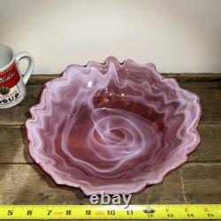 Stunning Vintage Hand Blown Abstract Murano Pink/White Swirl Art Glass Bowl 10